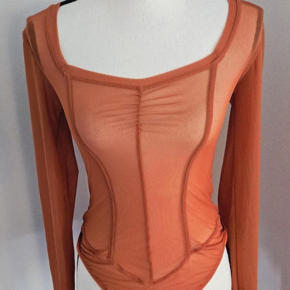 Free people sheer mesh orange bodysuit S